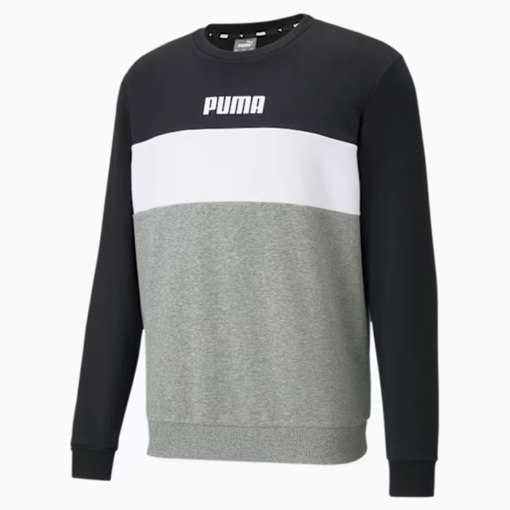 PUMA Men's Colorblock Crewneck Logo Sweatshirt Black/grey/white Size L